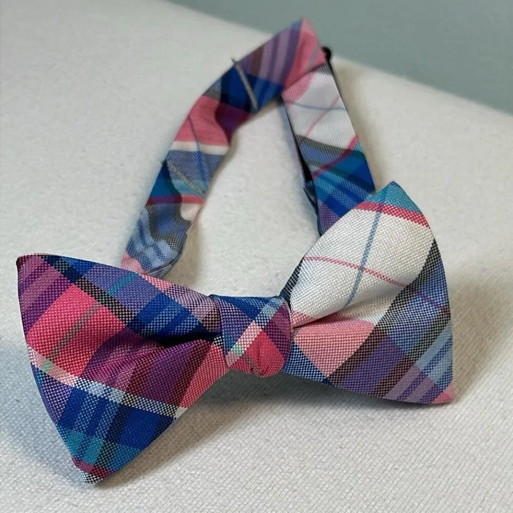 Tommy‎ Hilfiger Pink and Blue Plaid Adjustable Bowtie Add Some FLAIR